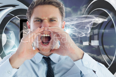 Composite image of angry businessman shouting