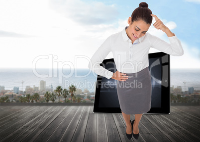 Composite image of smiling thoughtful businesswoman