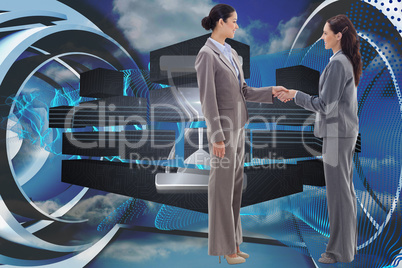 Composite image of two businesswomen shaking hands