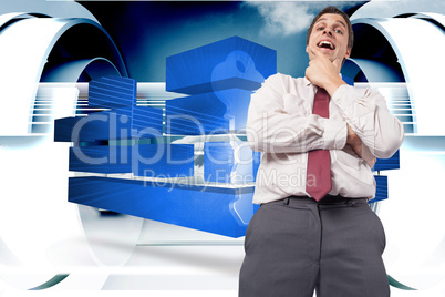 Composite image of thoughtful businessman with hand on chin