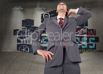 Composite image of thinking businessman scratching head