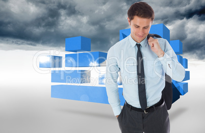 Composite image of smiling businessman holding his jacket