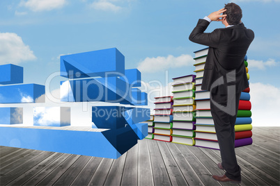 Composite image of stressed businessman with hands on head