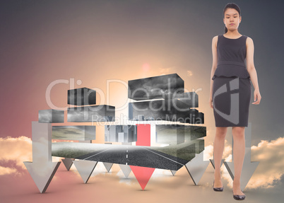 Composite image of asian businesswoman walking