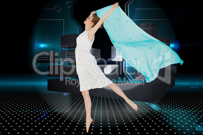 Composite image of young beautiful female dancer with blue scarf