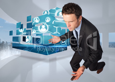 Composite image of businessman posing with arms out