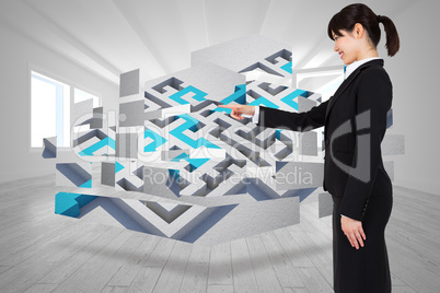 Composite image of smiling businesswoman pointing