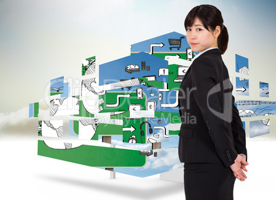 Composite image of serious businesswoman