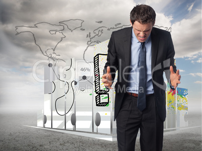 Composite image of stressed businessman gesturing