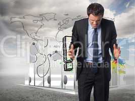 Composite image of stressed businessman gesturing