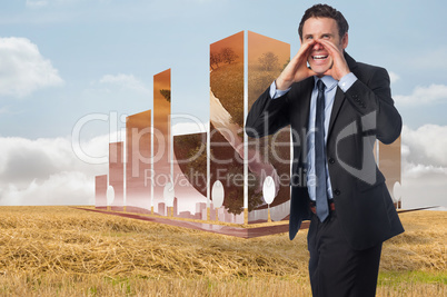 Composite image of shouting businessman