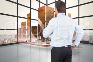 Composite image of thinking businessman touching his chin