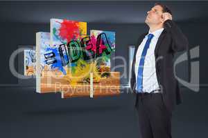 Composite image of thinking businessman scratching head