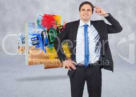 Composite image of thinking businessman scratching head