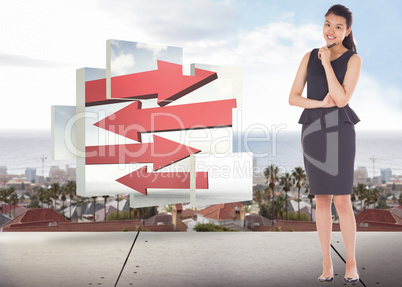 Composite image of thoughtful asian businesswoman