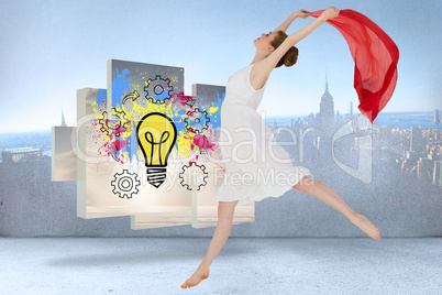 Composite image of young beautiful female dancer with red scarf