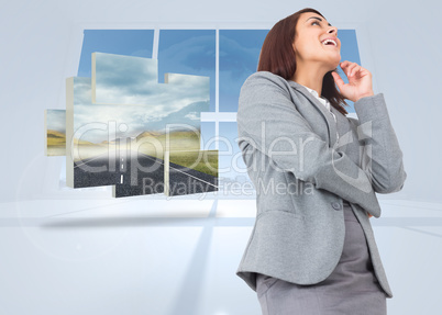 Composite image of smiling thoughtful businesswoman