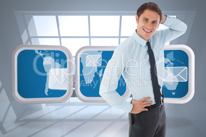 Composite image of thinking businessman scratching head