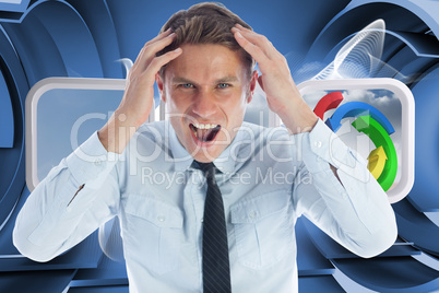 Composite image of stressed businessman shouting