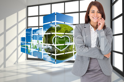 Composite image of smiling thoughtful businesswoman