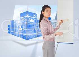 Composite image of businesswoman painting on an easel