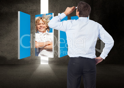 Composite image of thinking businessman tilting glasses