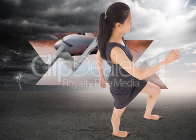 Composite image of businesswoman stepping up