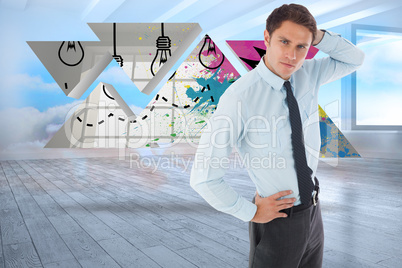 Composite image of thinking businessman scratching head