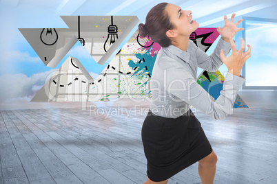 Composite image of furious businesswoman gesturing