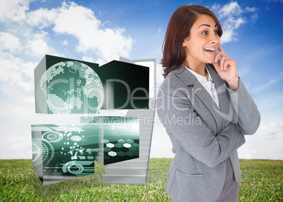 Composite image of smiling thoughtful businesswoman