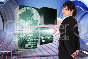 Composite image of businesswoman standing