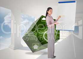 Composite image of businesswoman painting on an easel