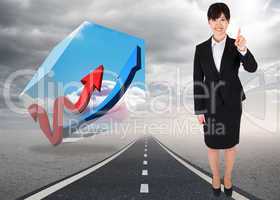 Composite image of smiling businesswoman pointing