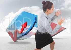 Composite image of furious businesswoman gesturing