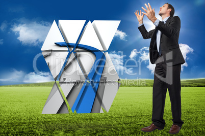 Composite image of stressed businessman gesturing