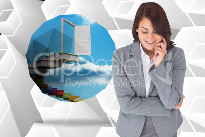 Composite image of smiling thoughtful businesswoman