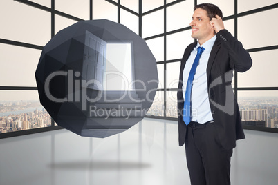 Composite image of thinking businessman scratching head