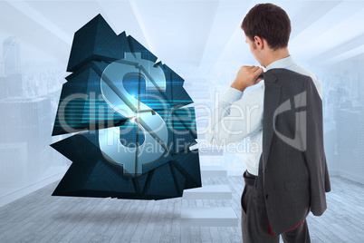 Composite image of businessman holding his jacket