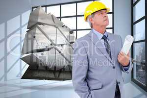 Composite image of mature architect taking a close look