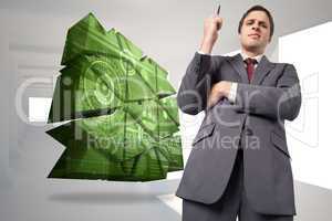 Composite image of thoughtful businessman holding pen