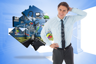 Composite image of thinking businessman scratching head