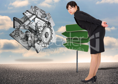 Composite image of businesswoman bending