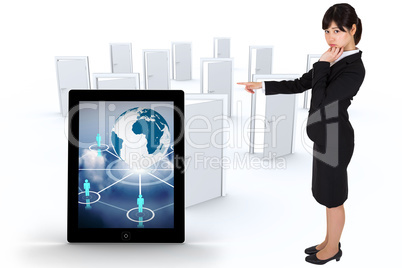 Composite image of businesswoman pointing