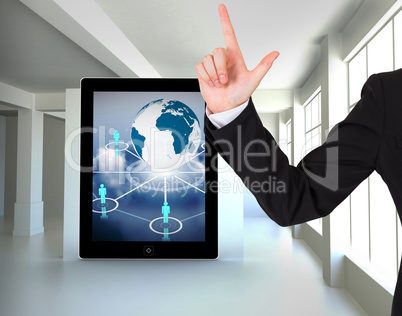 Composite image of businesswoman pointing