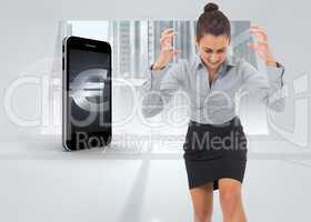 Composite image of furious businesswoman gesturing