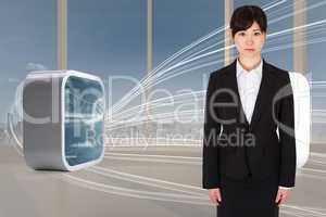 Composite image of serious businesswoman