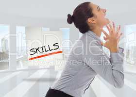 Composite image of frustrated businesswoman shouting