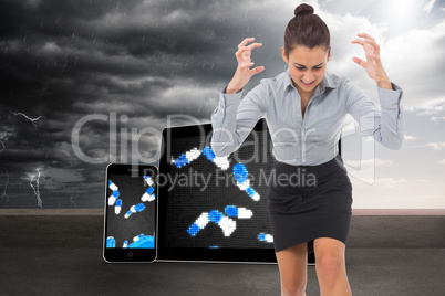 Composite image of furious businesswoman gesturing