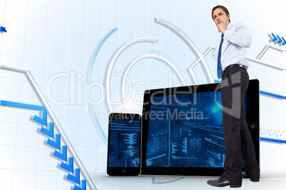 Composite image of thinking businessman touching chin