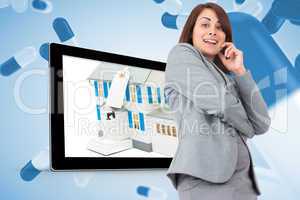 Composite image of smiling thoughtful businesswoman